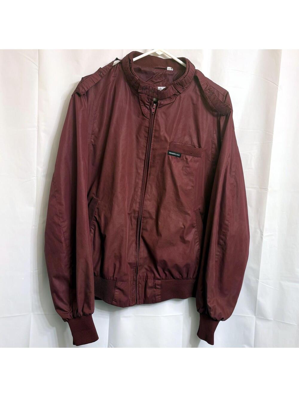 Vintage Members Only Jacket Men's 1X Burgundy Full Zip Bomber Ribbed Cuffs